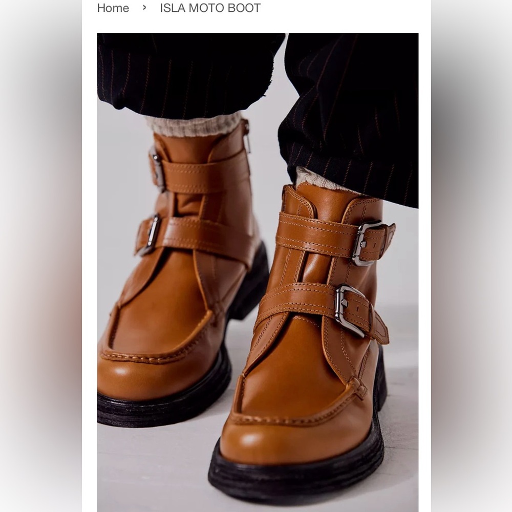 Free People™ Women's 8.5 B Isla Moto Boot in Caramel Cafe Leather -